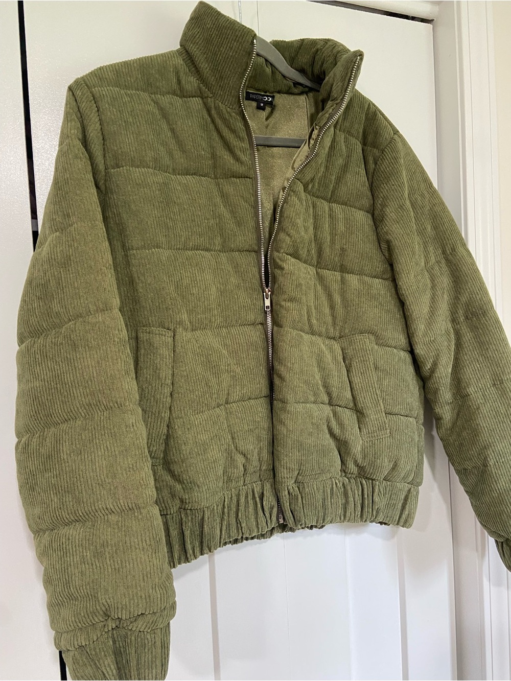 Papermoon Olive Green Quilted Corduroy Bomber Jacket